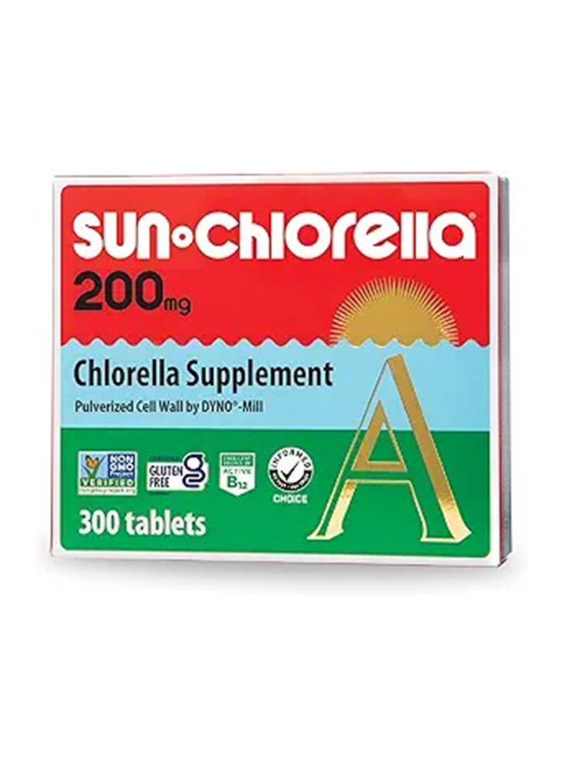 Sun Chlorella 200 mg Green Algae Superfood Supplement - Pulverized Cell Wall - Chlorophyll, CGF, Active B12, Iron, Protein - Non-GMO - 300 Tablets - Image 1