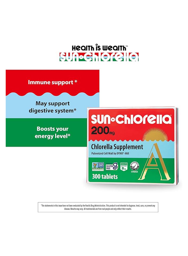 Sun Chlorella 200 mg Green Algae Superfood Supplement - Pulverized Cell Wall - Chlorophyll, CGF, Active B12, Iron, Protein - Non-GMO - 300 Tablets - Image 3