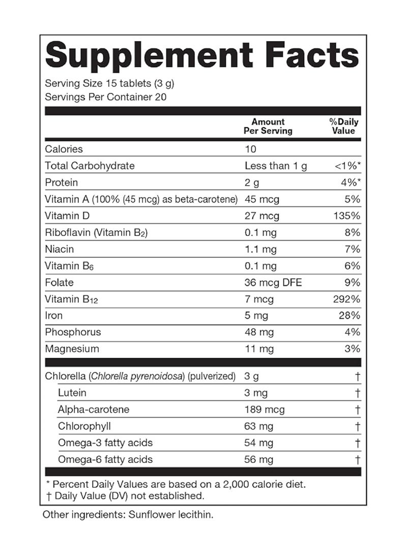 Sun Chlorella 200 mg Green Algae Superfood Supplement - Pulverized Cell Wall - Chlorophyll, CGF, Active B12, Iron, Protein - Non-GMO - 300 Tablets - Image 2
