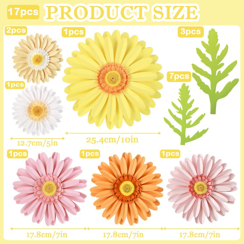 PAPER JAZZ Daisy Giant Paper Flower Wall Decor, 3D Large Flower Party Decoration, Artificial Flower for Classroom, Pink and Yellow Flowers for Bulletin Board, Office,Living Room, Bedroom. - Image 2