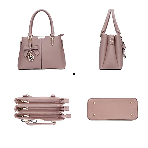 KKXIU 3 Zippered Compartments Purses and Handbags for Women Top Handle Satchel Shoulder Ladies Bags (A-Pink) - Image 3