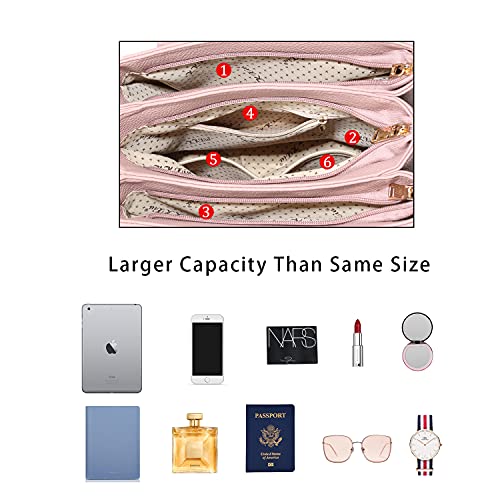 KKXIU 3 Zippered Compartments Purses and Handbags for Women Top Handle Satchel Shoulder Ladies Bags (A-Pink) - Image 5
