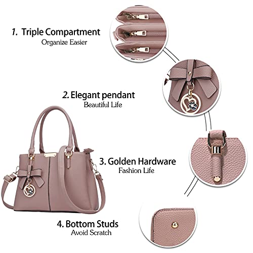 KKXIU 3 Zippered Compartments Purses and Handbags for Women Top Handle Satchel Shoulder Ladies Bags (A-Pink) - Image 4