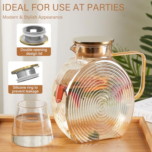 OneDream Glass Pitcher with Lids for Fridge Door, 2.5l/84oz Large Iced Tea Pitcher with Handle, Borosilicate Water Jug for Sun Tea, Fruit Juice, Drinks, Lemonade, Cold or Hot Beverages, Champagne - Image 3