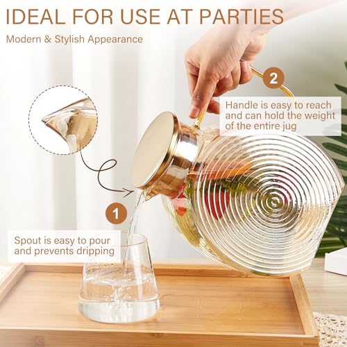 OneDream Glass Pitcher with Lids for Fridge Door, 2.5l/84oz Large Iced Tea Pitcher with Handle, Borosilicate Water Jug for Sun Tea, Fruit Juice, Drinks, Lemonade, Cold or Hot Beverages, Champagne - Image 4