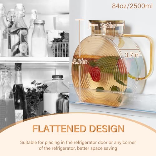 OneDream Glass Pitcher with Lids for Fridge Door, 2.5l/84oz Large Iced Tea Pitcher with Handle, Borosilicate Water Jug for Sun Tea, Fruit Juice, Drinks, Lemonade, Cold or Hot Beverages, Champagne - Image 2
