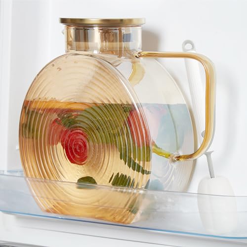 OneDream Glass Pitcher with Lids for Fridge Door, 2.5l/84oz Large Iced Tea Pitcher with Handle, Borosilicate Water Jug for Sun Tea, Fruit Juice, Drinks, Lemonade, Cold or Hot Beverages, Champagne - Image 1