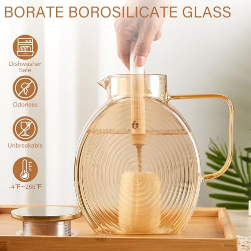 OneDream Glass Pitcher with Lids for Fridge Door, 2.5l/84oz Large Iced Tea Pitcher with Handle, Borosilicate Water Jug for Sun Tea, Fruit Juice, Drinks, Lemonade, Cold or Hot Beverages, Champagne - Image 5