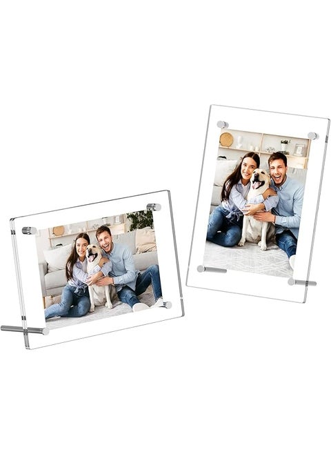 2 Pack Clear Photo Frame Acrylic Stand Photo Frame Stylish Desktop Display For Photos And Posters Frameless Design Perfect For Home And Office Decor 13X18Cm