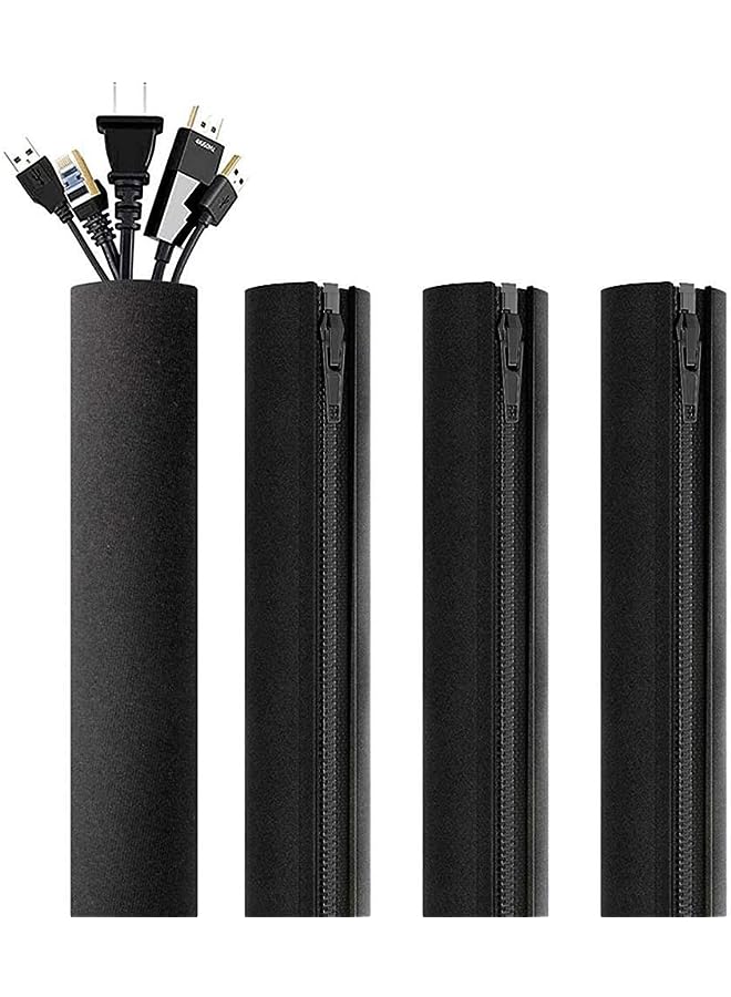 PROMASS Cable Management Sleeve, 19-20 Inch Cord Organizer System with Zipper for TV Computer Office Home Entertainment, Flexible Cable Sleeve Wrap Cover Wire Hider System (Black 4 pcs) - Image 1