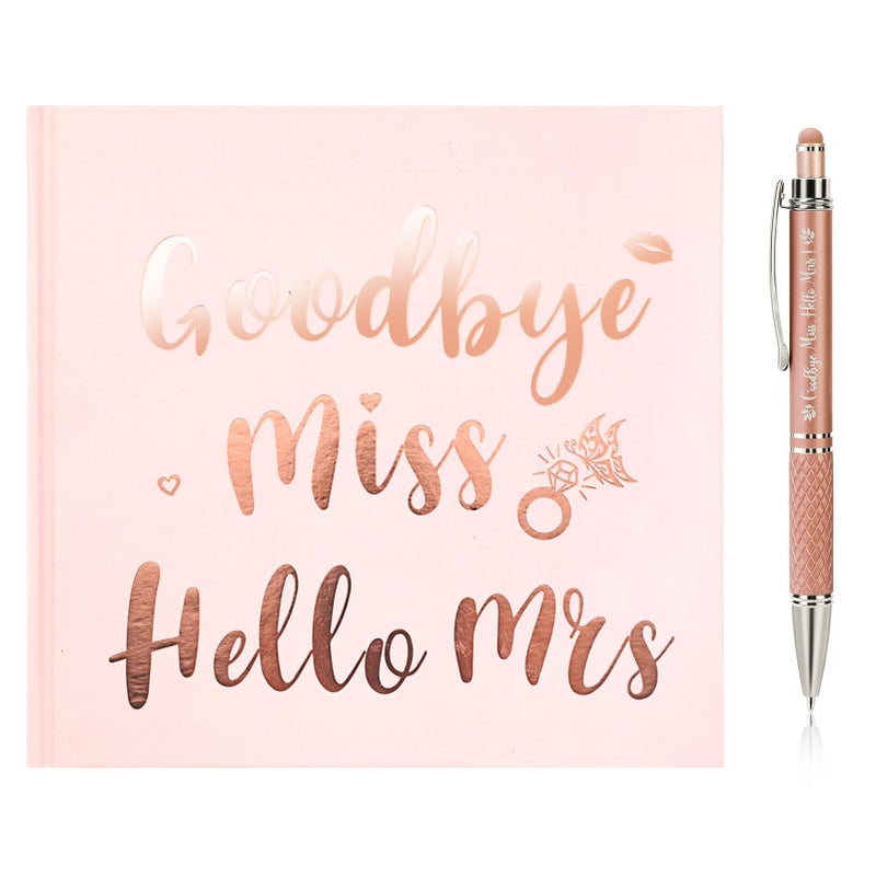 HOWAF Goodbye Miss Hello Mrs Notebook Pink  Rose Gold Hen Party Guest Book Team Bride Advice Book Hen Party Keepsake Gift For The Bride To Be Includes Rose Gold Diamond Pen