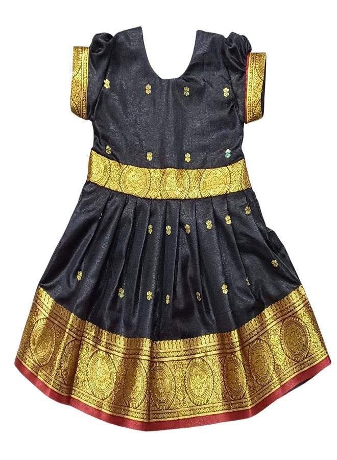 Luster Black Frock Satin (Age 0 to 5 yly), Special for Makar Sankrat, Pedda Panduga, Makara Sankranti, Pongal, Magh Bihu, Magha Mela (4-5 Years) - Image 1