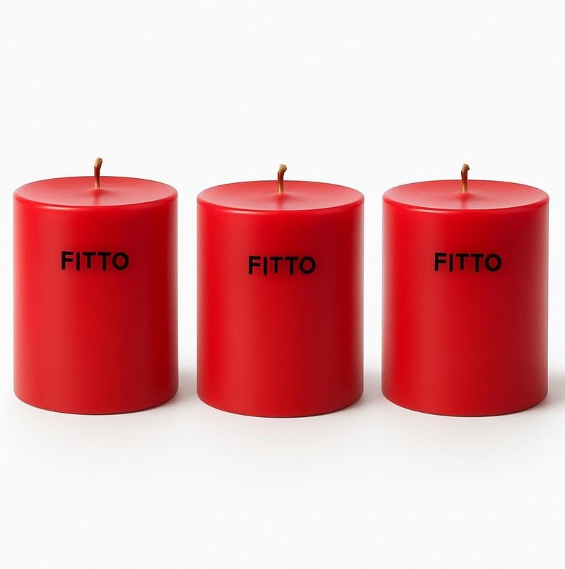 Fitto Pillar Candle Red Unscented 3 Piece Set 5x5cm for Home Decor, Weddings, Events & Relaxation - Image 1