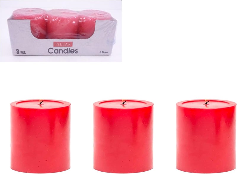 Fitto Pillar Candle Red Unscented 3 Piece Set 5x5cm for Home Decor, Weddings, Events & Relaxation - Image 4