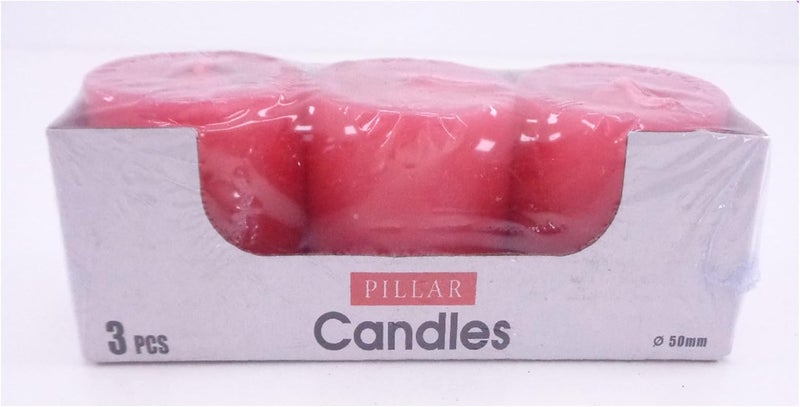 Fitto Pillar Candle Red Unscented 3 Piece Set 5x5cm for Home Decor, Weddings, Events & Relaxation - Image 5
