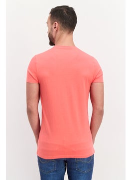 Canadian Peak Men V Neck Short Sleeves Embroidered T-Shirts, Coral  - Image 2