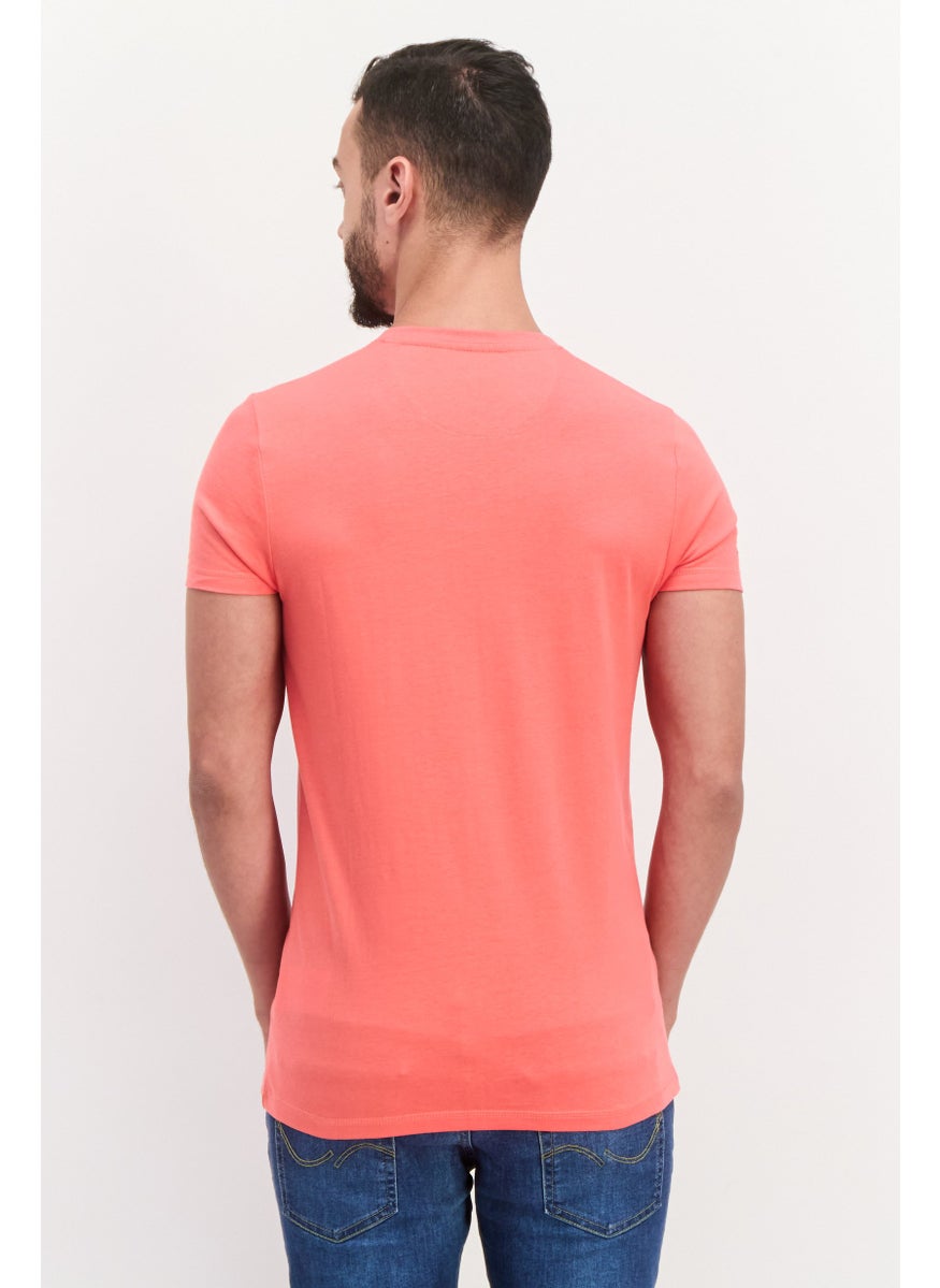 Canadian Peak - Men V Neck Short Sleeves Embroidered T-Shirts, Coral - Image 1