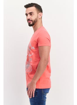 Canadian Peak Men V Neck Short Sleeves Embroidered T-Shirts, Coral  - Image 3