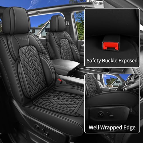 DuDuWang Seat Covers Custom Fit for Chevy Silverado GMC Sierra 1500 2007-2025 2500/3500 HD Crew Cab Pickup Truck Seat Cover Protector Cushion with Faux Leather Waterproof(Black, Full Set) - Image 3