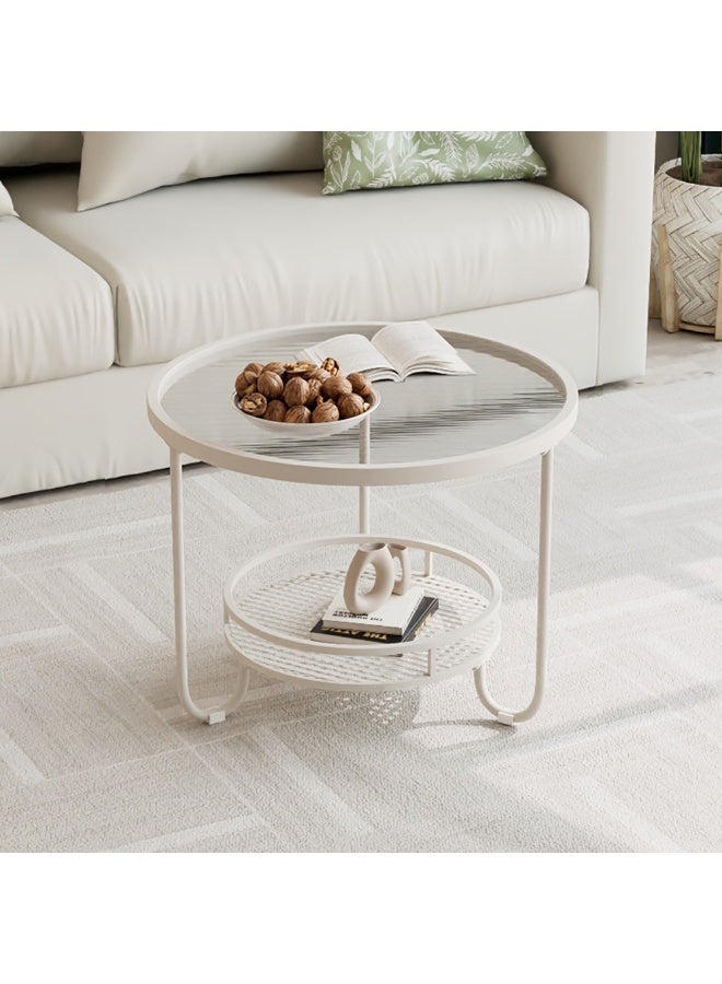 Generic Round Coffee Table, Double Layer Coffee Table, Open Storage Shelf Glass Top and Metal Frame for Living Room Bedroom, Modern Sofa Side Table End Table Small Tea Table for Home Office, JJT (White)  - Image 1