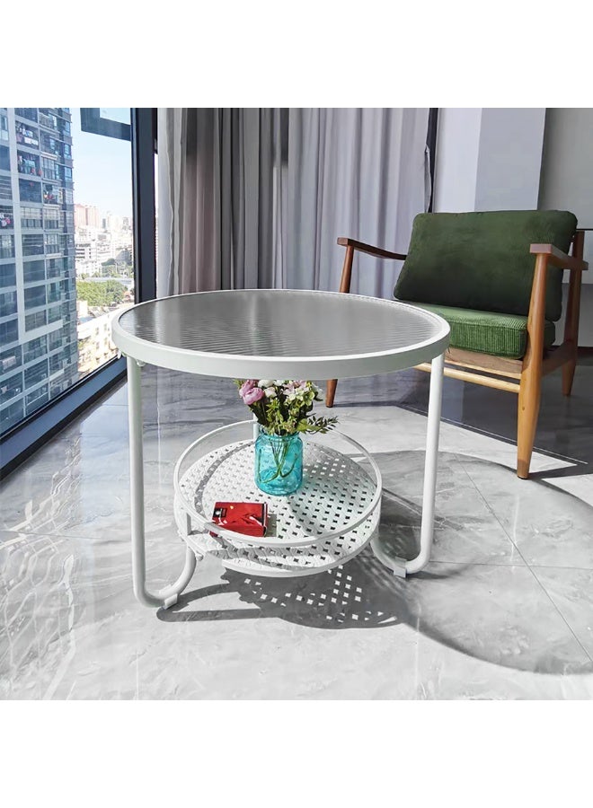 Generic Round Coffee Table, Double Layer Coffee Table, Open Storage Shelf Glass Top and Metal Frame for Living Room Bedroom, Modern Sofa Side Table End Table Small Tea Table for Home Office, JJT (White)  - Image 2