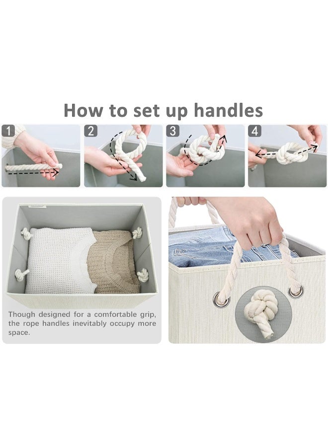 StorageWorks Storage Baskets for Shelves Foldable Fabric Closet Storage Bins with Handles Fabric Storage Bins Clothes Organizer Beige White  Ivory 3Pack Large - Image 4