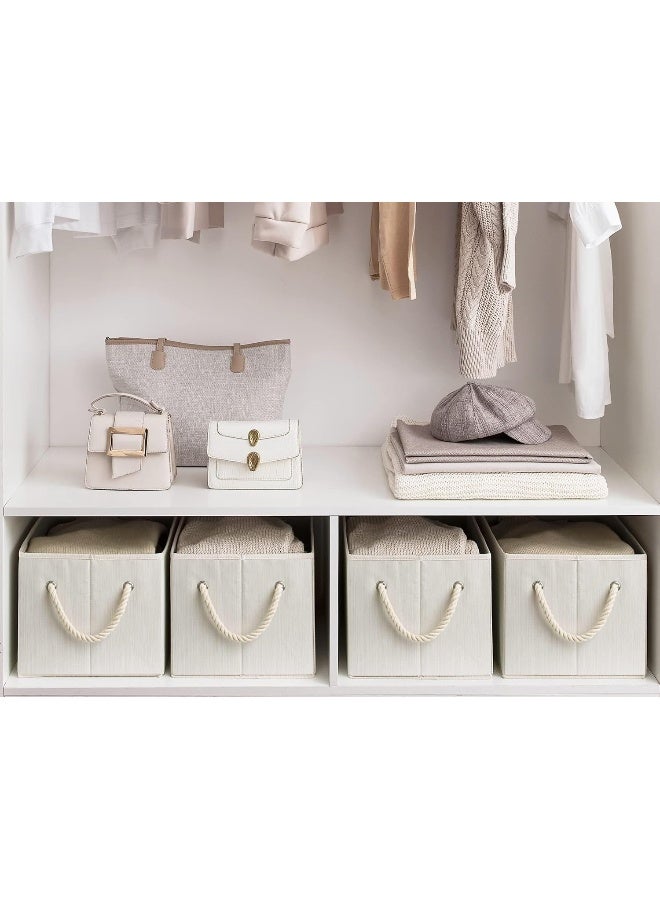 StorageWorks Storage Baskets for Shelves Foldable Fabric Closet Storage Bins with Handles Fabric Storage Bins Clothes Organizer Beige White  Ivory 3Pack Large - Image 3
