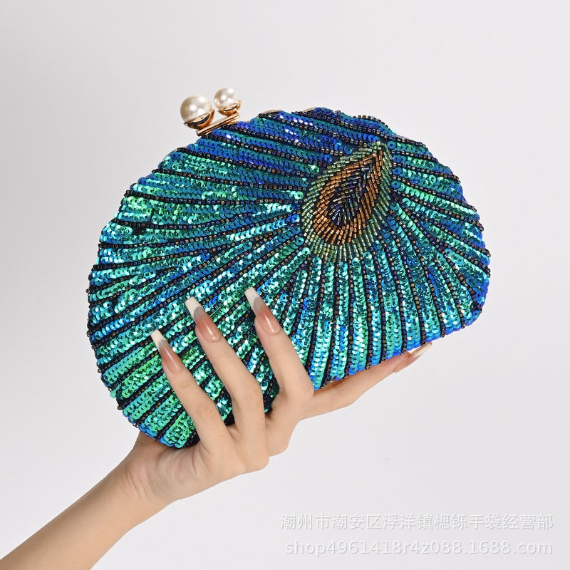 Kushiro New Chinese Style Peacock Sequin Embroidered Evening Bag Cheongsam Dress Evening Bag Shoulder Hand Banquet Bag - Image 2