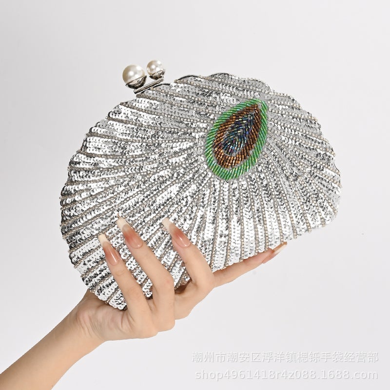 Kushiro New Chinese Style Peacock Sequin Embroidered Evening Bag Cheongsam Dress Evening Bag Shoulder Hand Banquet Bag - Image 4