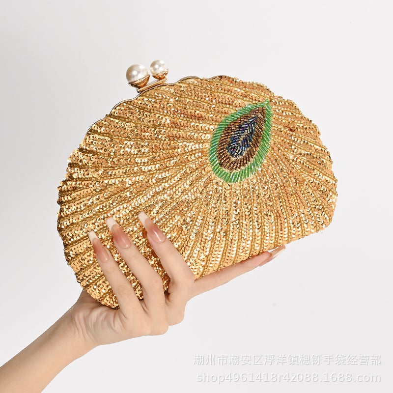 Kushiro New Chinese Style Peacock Sequin Embroidered Evening Bag Cheongsam Dress Evening Bag Shoulder Hand Banquet Bag - Image 5