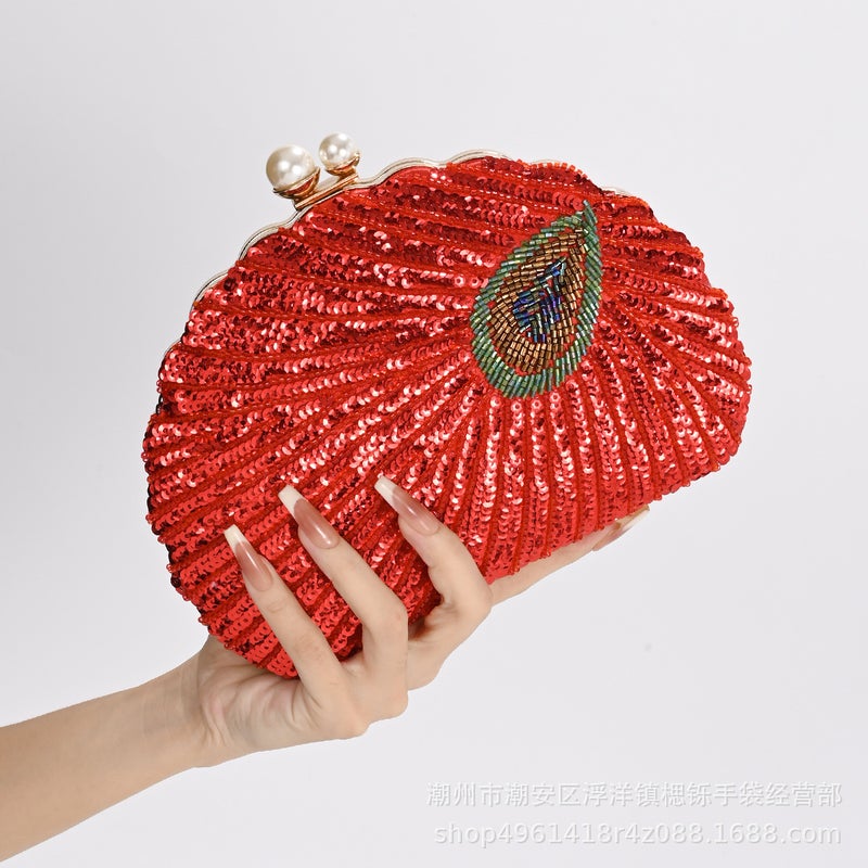Kushiro New Chinese Style Peacock Sequin Embroidered Evening Bag Cheongsam Dress Evening Bag Shoulder Hand Banquet Bag - Image 3