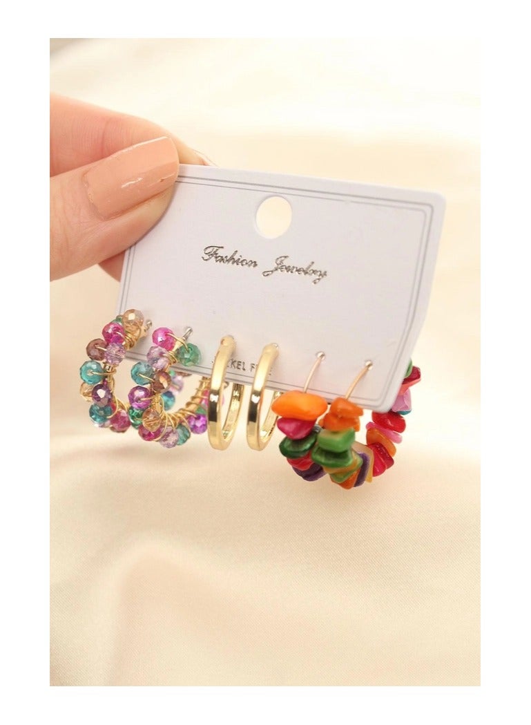 Colorful Natural Stone Detail Earring Set  - Image 1