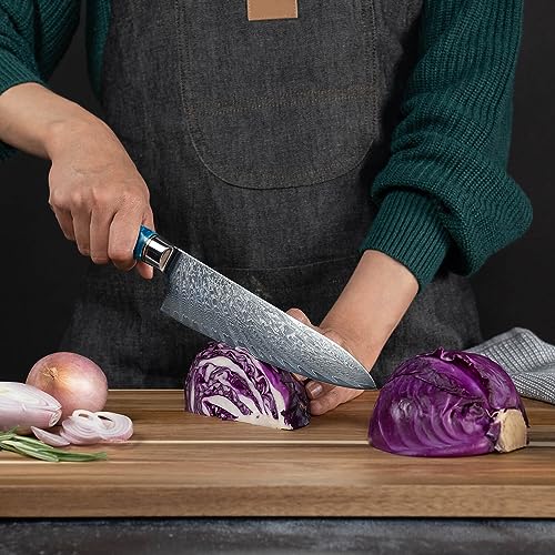 Senken Knives SENKEN 15-Piece Damascus Knife Block Set - "Tsunami" Collection Japanese Chef Knife Set - 67-Layer Japanese VG10 Steel Blades, Includes Chef Knife, Cleaver, 6 Steak Knives (15-Piece Knife Block Set) - Image 5