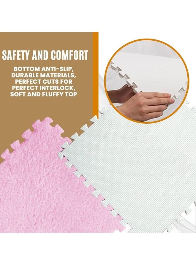 6 Pcs Plush Foam Interlocking Floor Mat Climbing Area Rugs 11.8 x 11.8 Inch Square Soft Fluffy Tiles with Border Play Mat Flooring Tiles for Home Playroom Decoration - Image 5