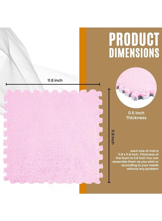 6 Pcs Plush Foam Interlocking Floor Mat Climbing Area Rugs 11.8 x 11.8 Inch Square Soft Fluffy Tiles with Border Play Mat Flooring Tiles for Home Playroom Decoration - Image 2