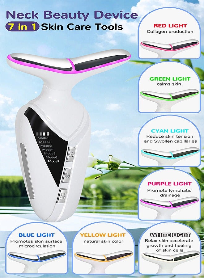 MAANGE Neck Face Beauty Device, 3 Gears 7 LED lights Modes Neck Face Lifting Massager, Efficient Anti-aging Skincare Tool for Skin Care - Image 3