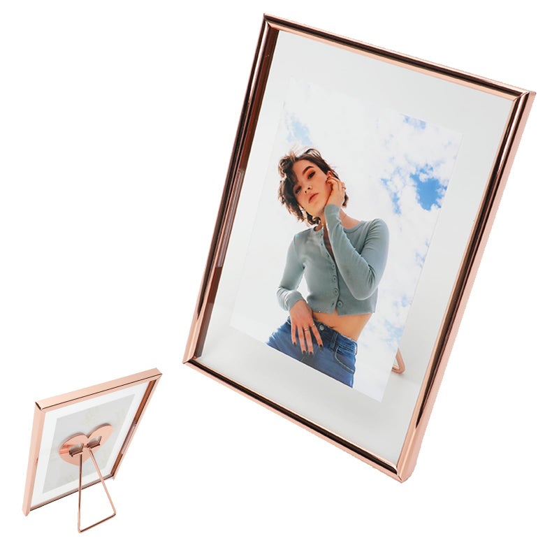 AhaGo Rose Gold Floating Frame (5""x7"" Vertical) with Heart   For Picture Sizes (4x6 3x5  2x3)  Modern Minimalist Style Frame  Classy Gift For Christmas  Home or Wedding - Image 1