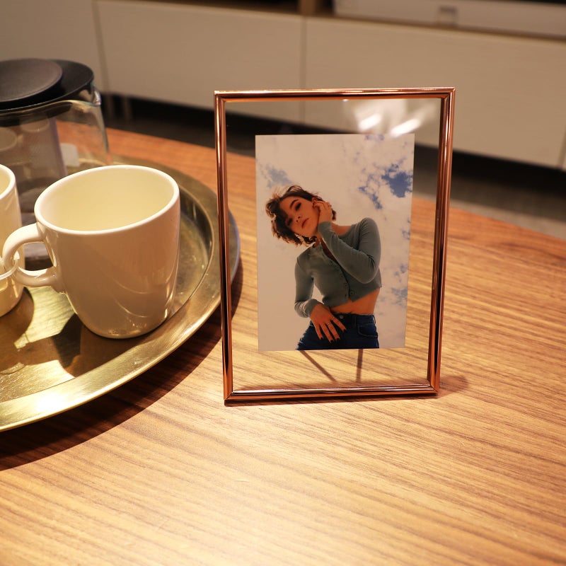 AhaGo Rose Gold Floating Frame (5""x7"" Vertical) with Heart   For Picture Sizes (4x6 3x5  2x3)  Modern Minimalist Style Frame  Classy Gift For Christmas  Home or Wedding - Image 5