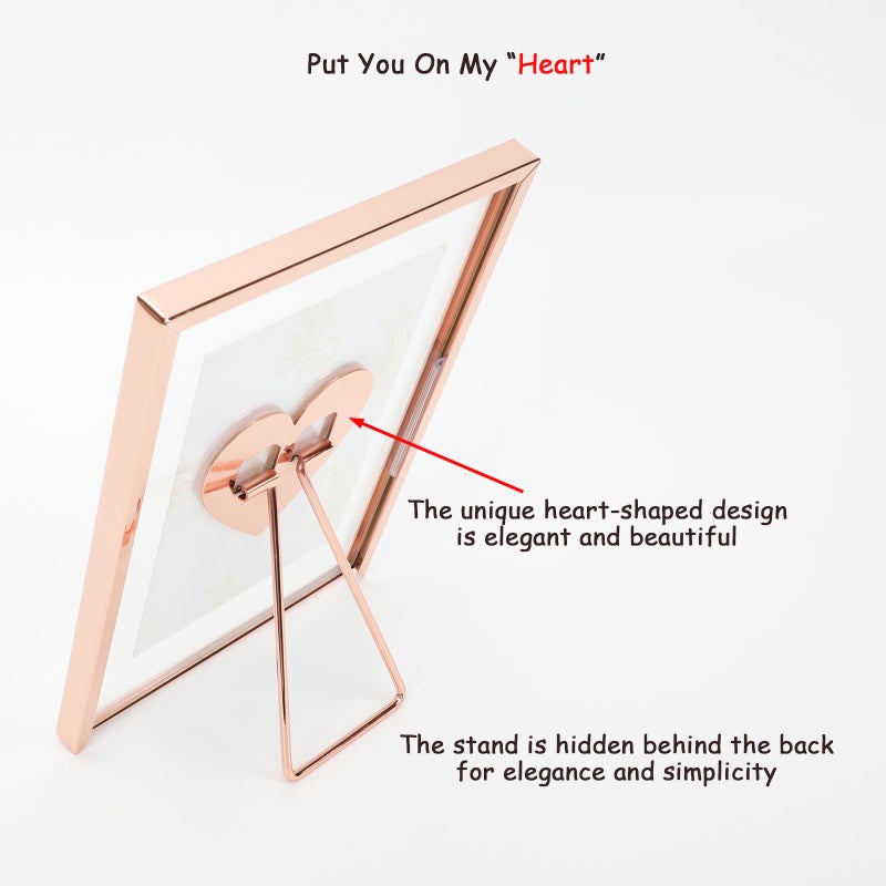 AhaGo Rose Gold Floating Frame (5""x7"" Vertical) with Heart   For Picture Sizes (4x6 3x5  2x3)  Modern Minimalist Style Frame  Classy Gift For Christmas  Home or Wedding - Image 3