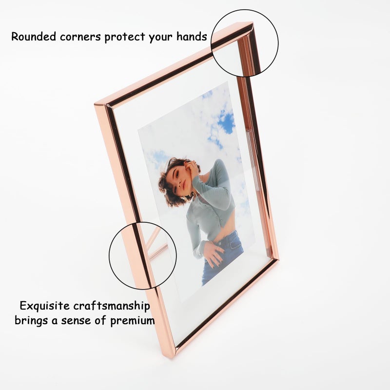 AhaGo Rose Gold Floating Frame (5""x7"" Vertical) with Heart   For Picture Sizes (4x6 3x5  2x3)  Modern Minimalist Style Frame  Classy Gift For Christmas  Home or Wedding - Image 4
