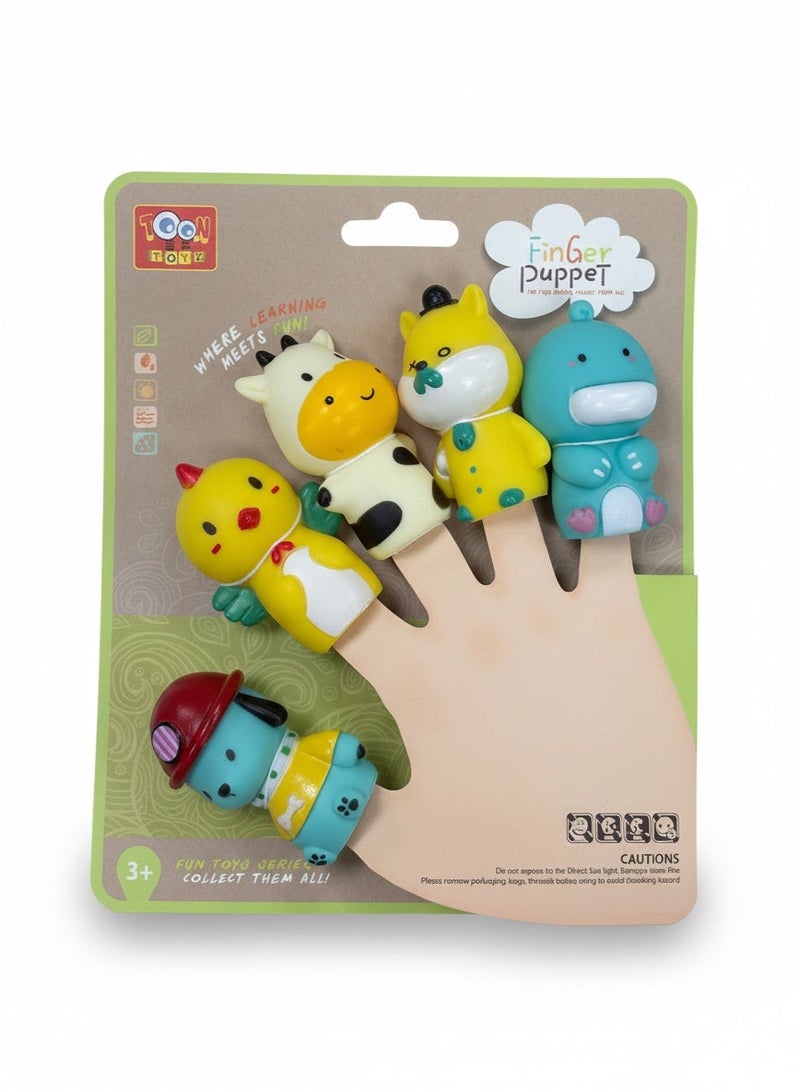 Toon Toyz 5-Piece Cute Cartoon Animal Finger Puppets Set - Soft Rubber Interactive Toys - Image 1