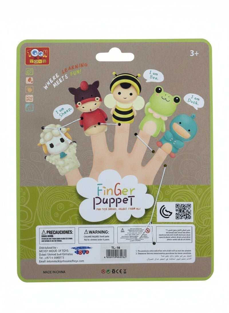 Toon Toyz 5-Piece Cute Cartoon Animal Finger Puppets Set - Soft Rubber Interactive Toys - Image 3