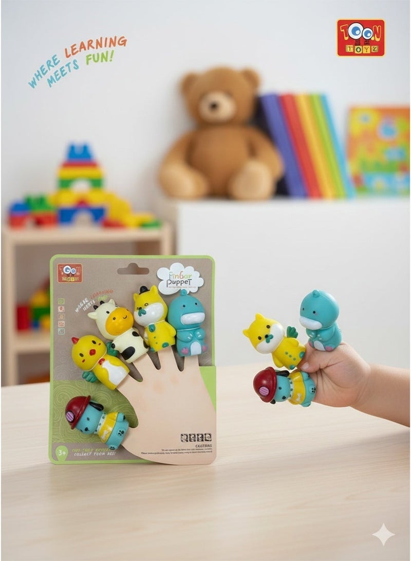 Toon Toyz 5-Piece Cute Cartoon Animal Finger Puppets Set - Soft Rubber Interactive Toys - Image 2