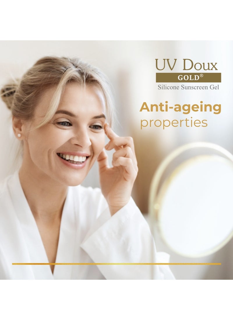 بريتون جل الحماية من الشمس UV Doux Gold لمكافحة الشيخوخة مع الحماية من الشمس | عامل حماية من الشمس SPF 50 وPA+++ واسع النطاق | غني بمضادات الأكسدة مثل فيتامين C وE | لمسة نهائية غير لامعة | مقاوم للماء وغير دهني | لجميع أنواع البشرة، 50 جرام  - Image 2