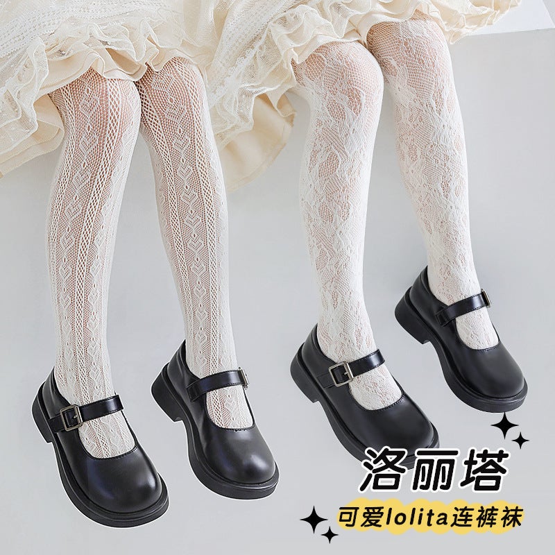 Children'S Pantyhose Love Thin Hollow Mesh Leggings White Lolita Style Baby Western Style Lace Pantyhose - Image 3