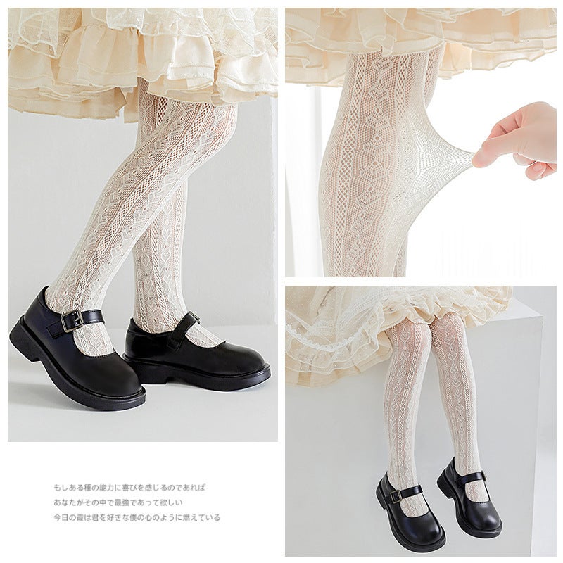 Children'S Pantyhose Love Thin Hollow Mesh Leggings White Lolita Style Baby Western Style Lace Pantyhose - Image 2