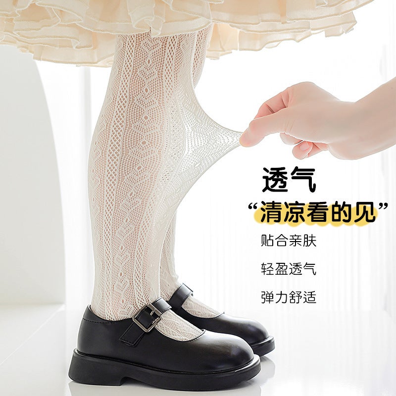 Children'S Pantyhose Love Thin Hollow Mesh Leggings White Lolita Style Baby Western Style Lace Pantyhose - Image 4