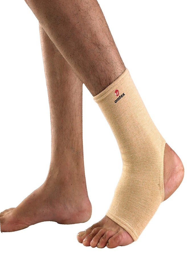 omtex - Cotton Blend Fabric Compression Support Ankle Cap - Adjustable Design for Ankle Sprain Relief and Joint Care, Beige - Medium, Pack of 1