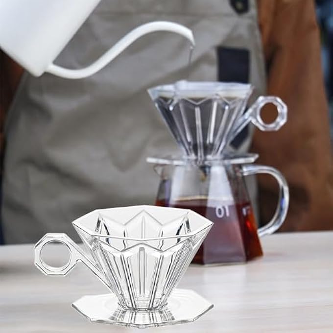 كاست ويف قمع قهوة مخروطي من الراتنج، كوب فلتر قابل لإعادة الاستخدام، 12 كوبًا، ماكينة تحضير القهوة البطيئة، ملحقات للمنزل والمقهى والسفر والتخييم، أداة باريستا شفافة على شكل V60 - Image 5