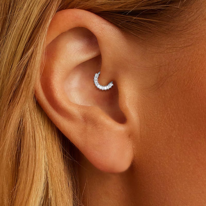 ShineRose Cartilage Daith Earrings For Women Small 14K Gold Plated Hoop Hypoallergenic Helix Piercing Huggie Surgical Steel Diamond Implant Cubic Zirconia Jewelry - Image 2